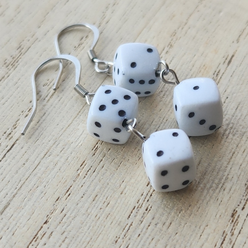 Dice Earrings - Stainless Steel - Handmade - Picture 4 of 5